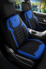 Manavgat szövet üléshuzatkészlet fekete-kék színben modern steppeléssel, kompatibilis RENAULT KOLEOS