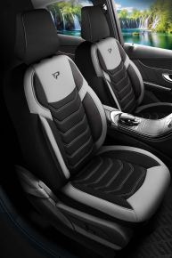 Manavgat szövet üléshuzatkészlet fekete-szürke színben modern steppeléssel, kompatibilis SMART FORFOUR