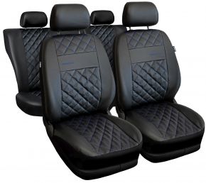 Perfect Line fekete univerzális műbőr üléshuzat készlet kék varrással – kompatibilis MITSUBISHI GRANDIS modellekkel