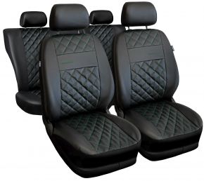 Perfect Line fekete univerzális műbőr üléshuzat készlet zöld varrással – kompatibilis VOLKSWAGEN AMAROK modellekkel