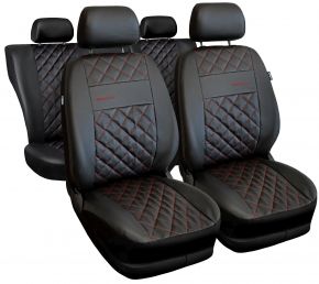 Perfect Line fekete univerzális műbőr üléshuzat készlet piros varrással – kompatibilis VOLKSWAGEN AMAROK modellekkel
