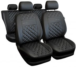 Perfect Line fekete univerzális műbőr üléshuzat készlet ezüst varrással – kompatibilis SUBARU OUTBACK modellekkel