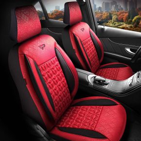 Senegal szövet üléshuzatkészlet piros-fekete színben modern steppeléssel, kompatibilis SMART FORFOUR